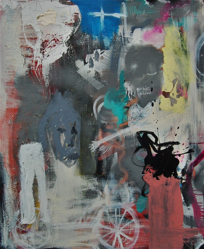Posti kulkee, Akrylic, oil & spray on canvas, 120 x 100 cm, 2015
